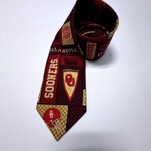 Vintage Oklahoma Sooners Necktie Boomer Sooner OU Logo Silk Tie